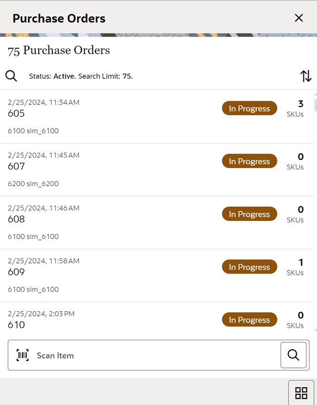 Purchase Orders Screen