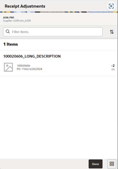 Receipt Adjustments Screen