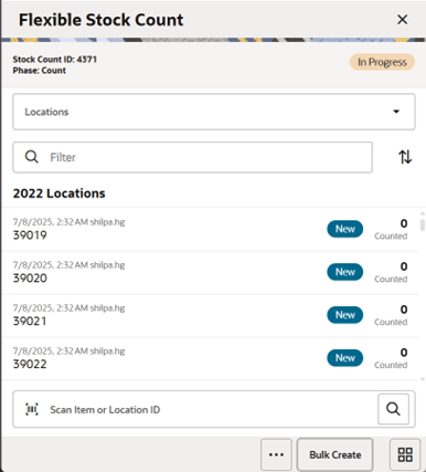 Flexible Stock Count (Location List) Screen