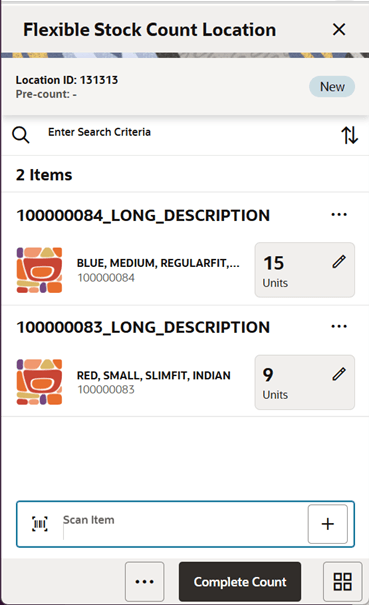 Flexible Stock Count Location Screen