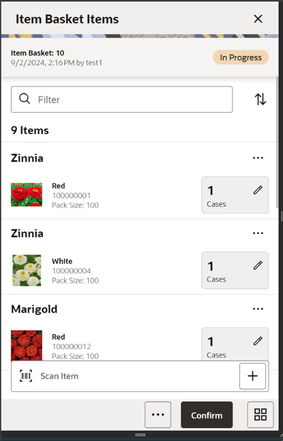 Item Basket Items Screen