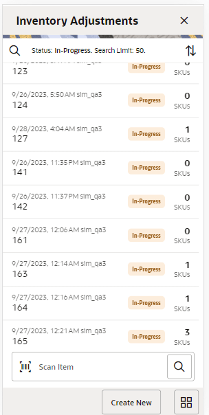 Inventory Adjustments Screen