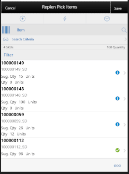 Replenishment Pick Items