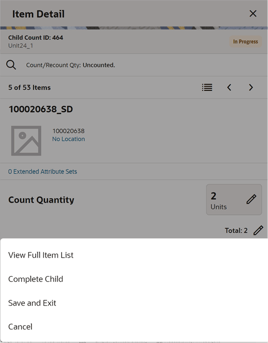Item Detail Footer Menu