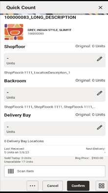 Quick Count Screen: Item