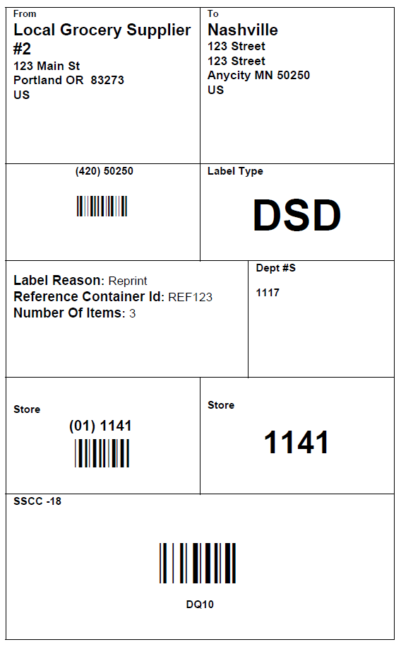 Vendor Delivery Label