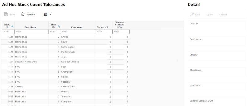 Ad Hoc Stock Count Tolerances Screen Ad Hoc Stock Count Tolerances Screen
