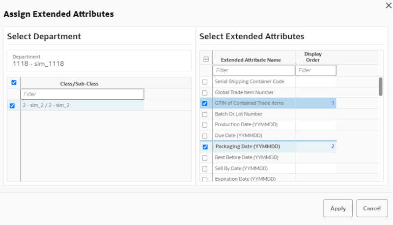 Assign Extended Attributes Popup Assign Extended Attributes Popup