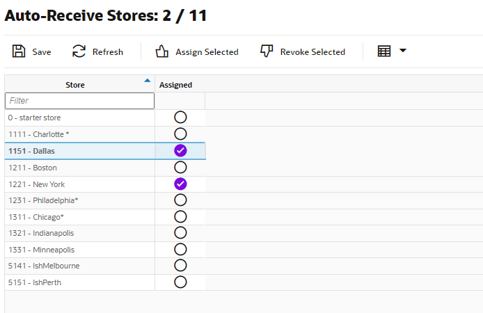 Auto Receive Stores Screen Auto Receive Stores Screen