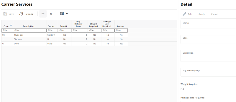 Carrier Services Screen Carrier Services Screen