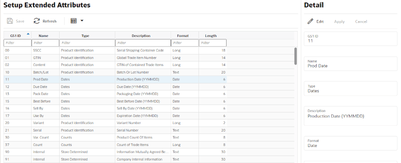 Setup Extended Attributes Screen Setup Extended Attributes Screen
