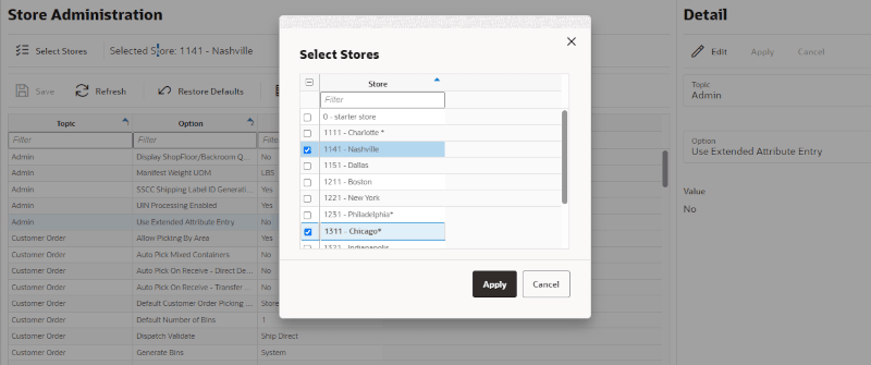 Store Administration Screen - Select Stores Store Administration Screen - Select Stores