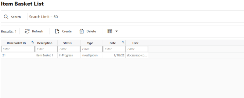Item Basket List Screen