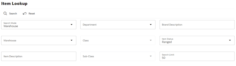 Search Mode: Warehouse