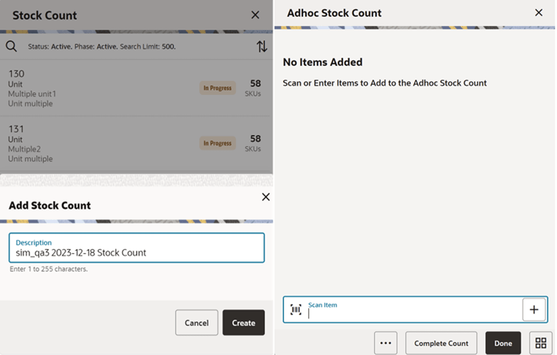 Add Stock Count Popup