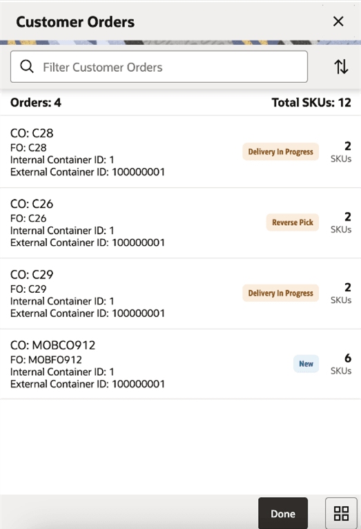 Customer Orders Screen Customer Orders Screen