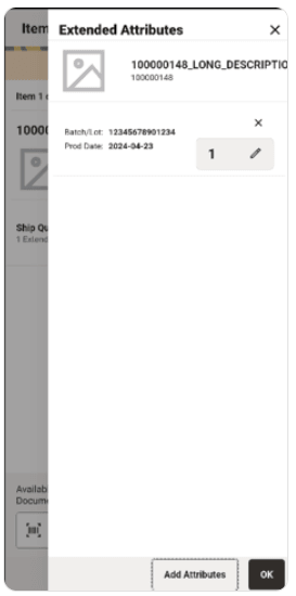 Item Detail (Extended Attributes) screen