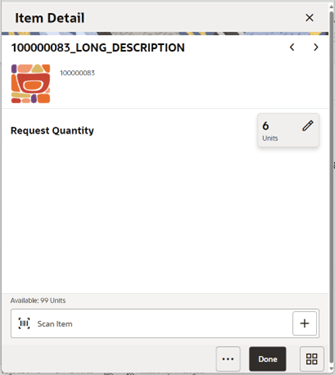 Item Detail Screen (Requested Quantity)