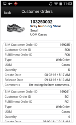 Customer Orders Screen
