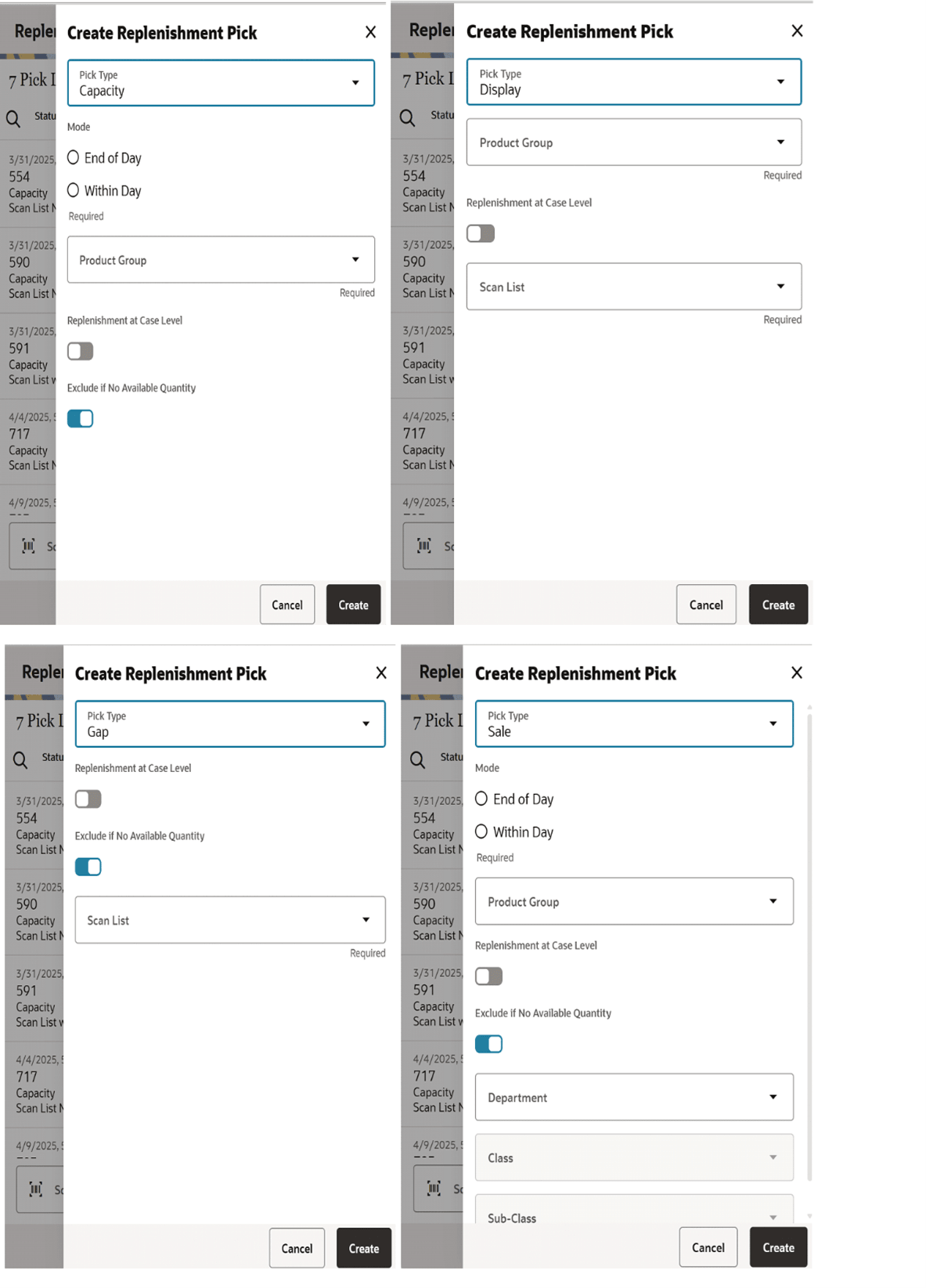 Create Replenishment Pick Screen