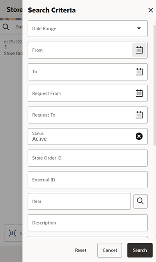 Search Criteria Screen (Store Orders)