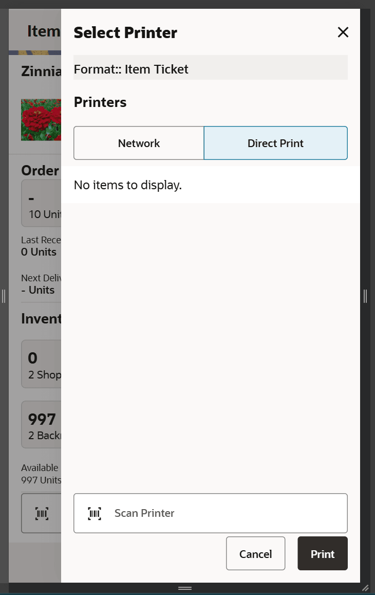 Select Printer Screen