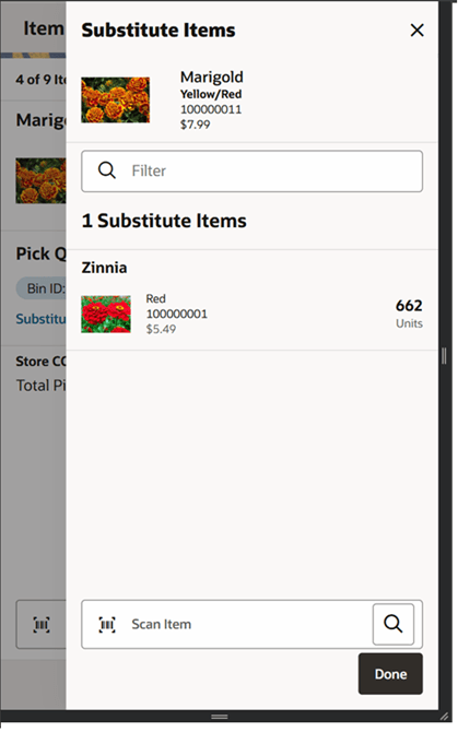 Substitute Items Screen