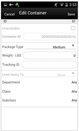 Edit Container Screen