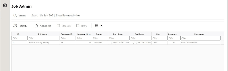 Job Admin Screen