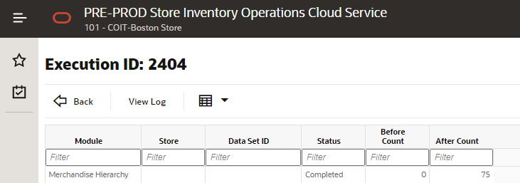 Initial Data Loading Execution Details Screen Initial Data Loading Execution Details Screen