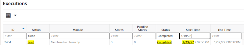 Initial Data Loading Execution Panel Initial Data Loading Execution Panel
