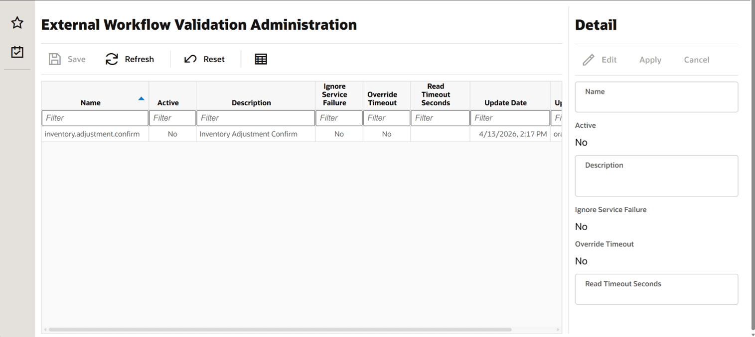 External Workflow Validation Administration