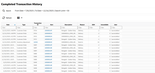 Transaction History List