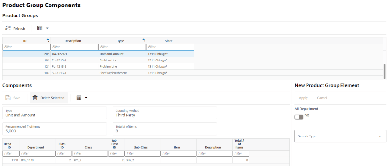 Product Group Components Screen
