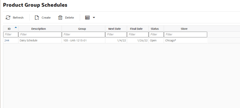 Product Group Schedules