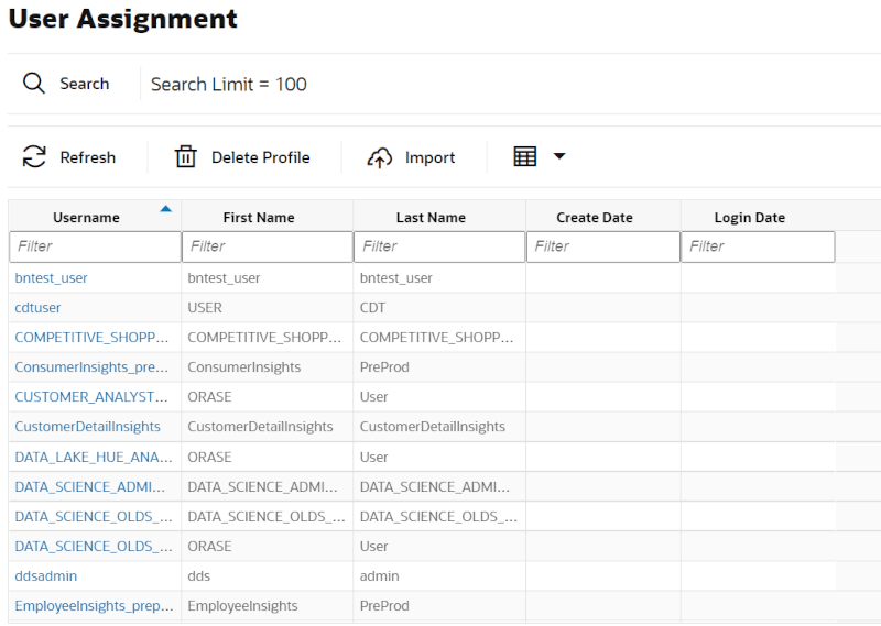 User Assignment Screen