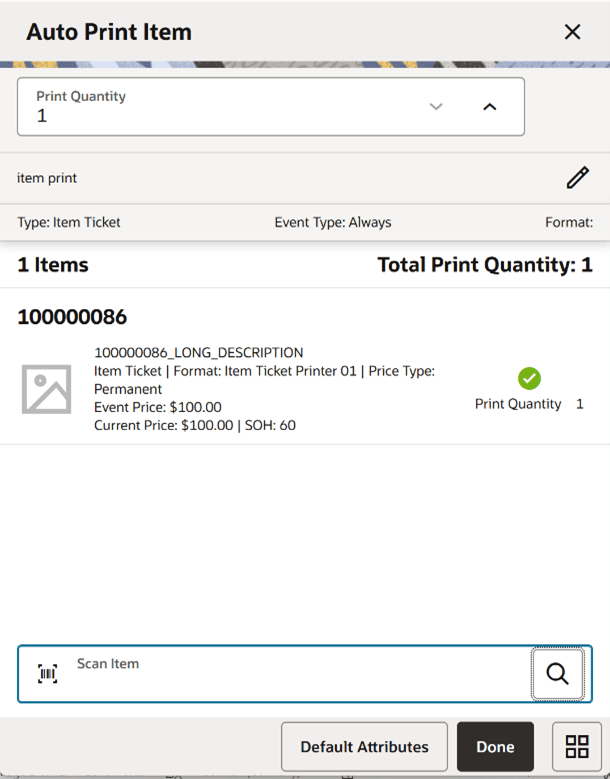 Auto Print Item
