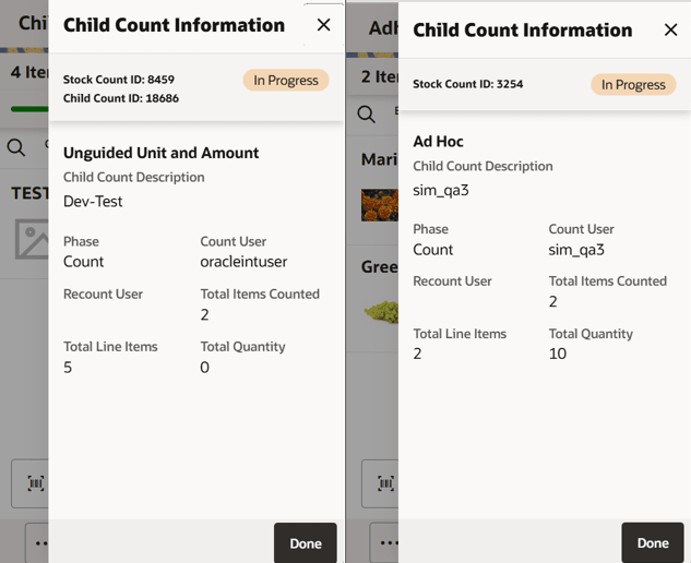 Child Count Information Screen