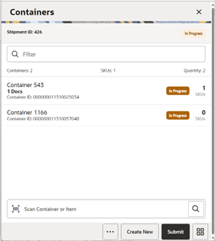 Containers Screen