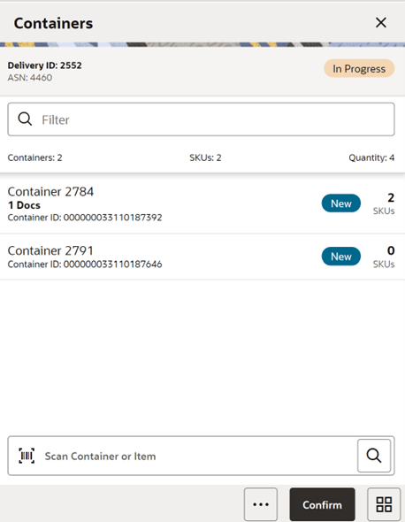 Containers Screen