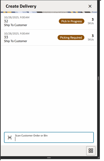 Create Delivery Screen Create Delivery Screen