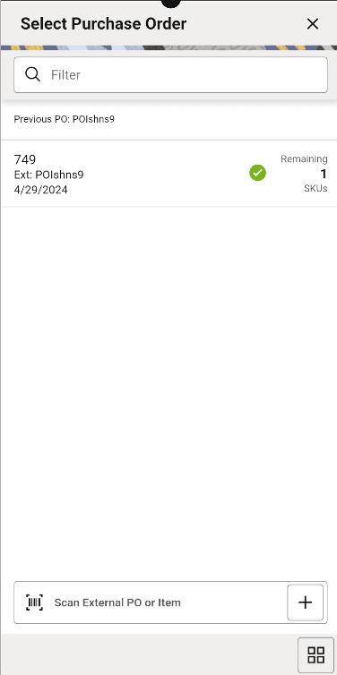 Select Purchase Order Screen Select Purchase Order Screen
