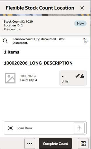 Flexible Stock Count Location Screen