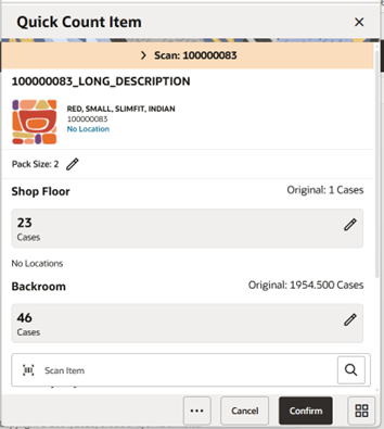 Quick Count Screen: Item