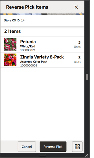 Reverse Pick Items Screen Reverse Pick Items Screen
