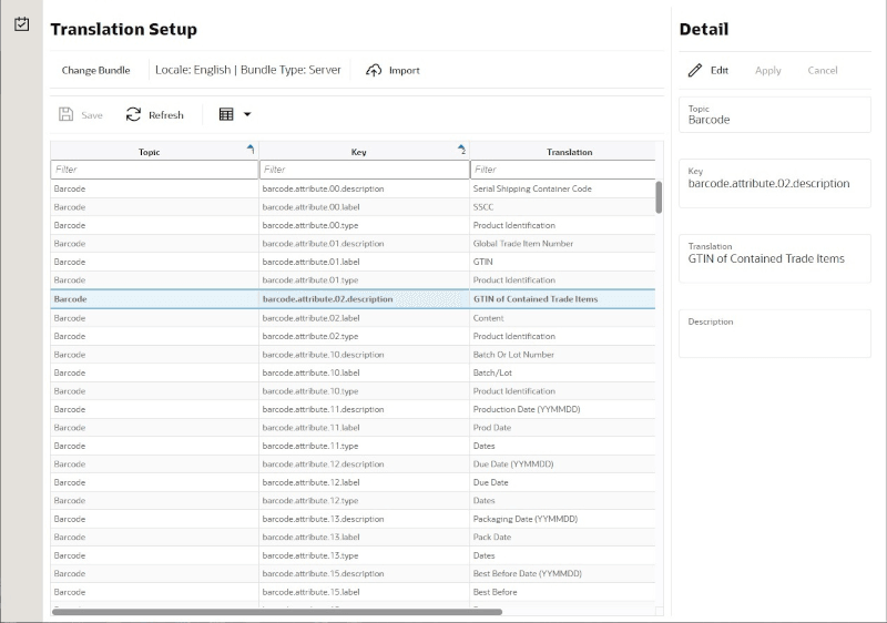 Translation Setup Screen Translation Setup Screen
