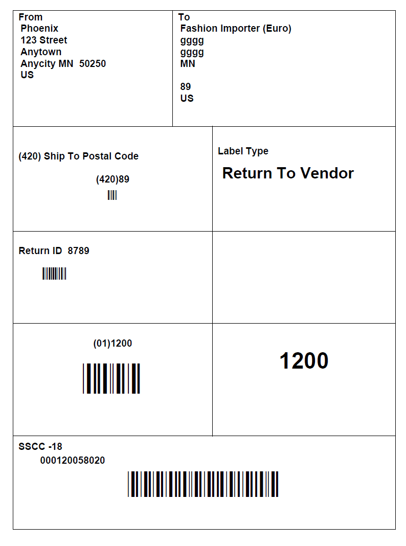 Vendor Shipment Label Vendor Shipment Label