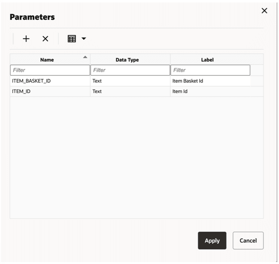 This image shows the Parameters Screen.