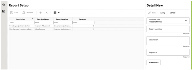 This image shows the Report Setup Screen.