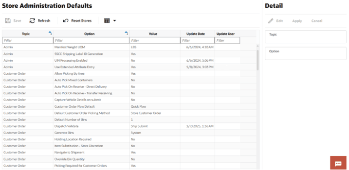 This image shows the Store Administration Screen.